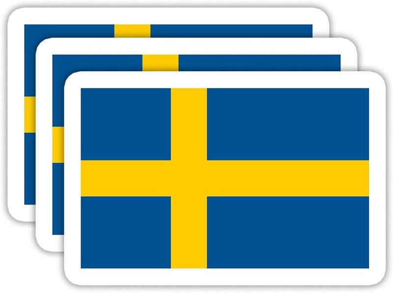 EMMACELA (3PCS) Sweden Flag stickers, Countries Flag Stickers - Waterproof Vinyl Decals For Laptops, Tumblers, Water Bottles, Books, Scrapbooks, Size 3 x 2 Inch - Image 1